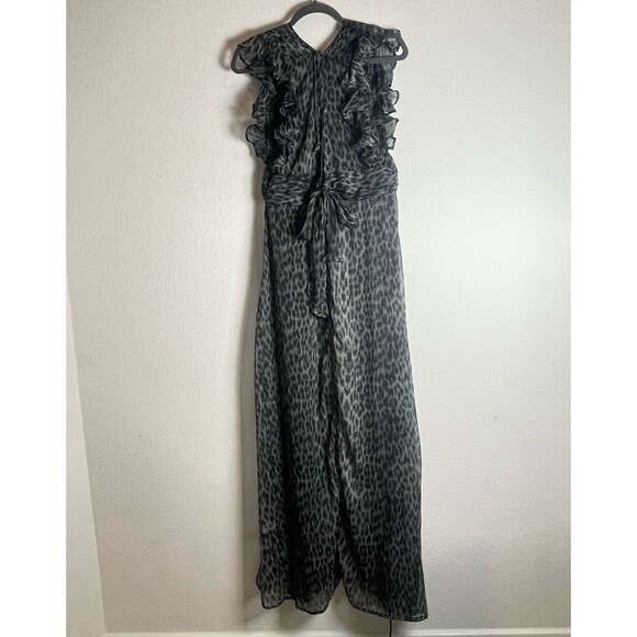 America & Beyond Sheer  Maxi Dress Swim Cover Up Animal Print XL High slit Beach - Picture 2 of 14